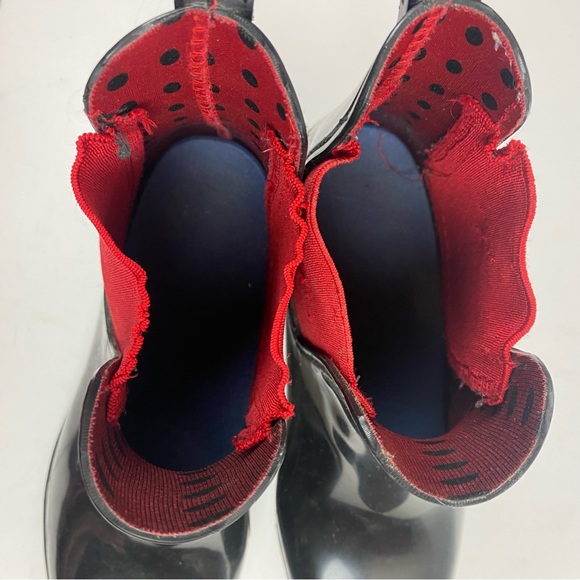 Ralph Lauren Black Red Tally Rubber Short Rain Boots Size 8 - Picture 14 of 14